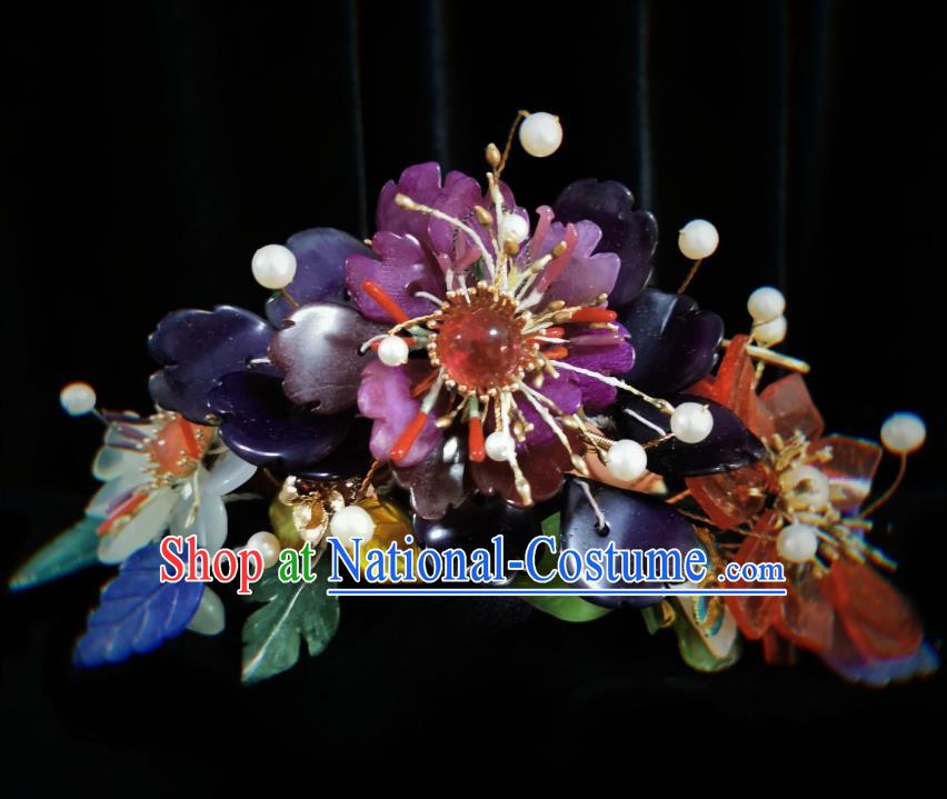 Handmade Chinese Flowers Hairpins Traditional Hanfu Hair Accessories Ancient Qing Dynasty Court Hair Clip for Women