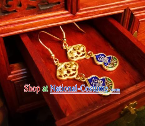 Chinese Handmade Qing Dynasty Earrings Traditional Hanfu Ear Jewelry Accessories Classical Court Blueing Eardrop for Women