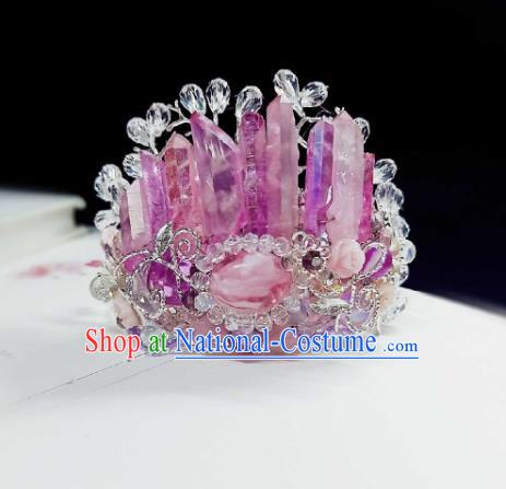 Handmade Chinese Purple Crystal Hair Crown Hairpins Traditional Hanfu Hair Accessories Ancient Court Hair Clip for Women