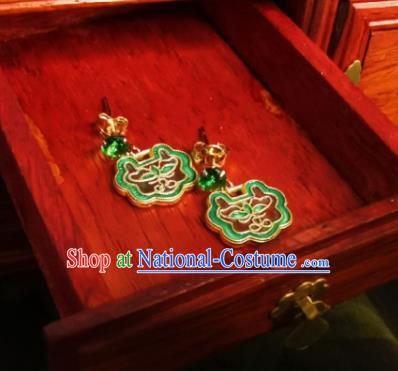 Chinese Handmade Qing Dynasty Green Cloud Earrings Traditional Hanfu Ear Jewelry Accessories Classical Court Blueing Eardrop for Women