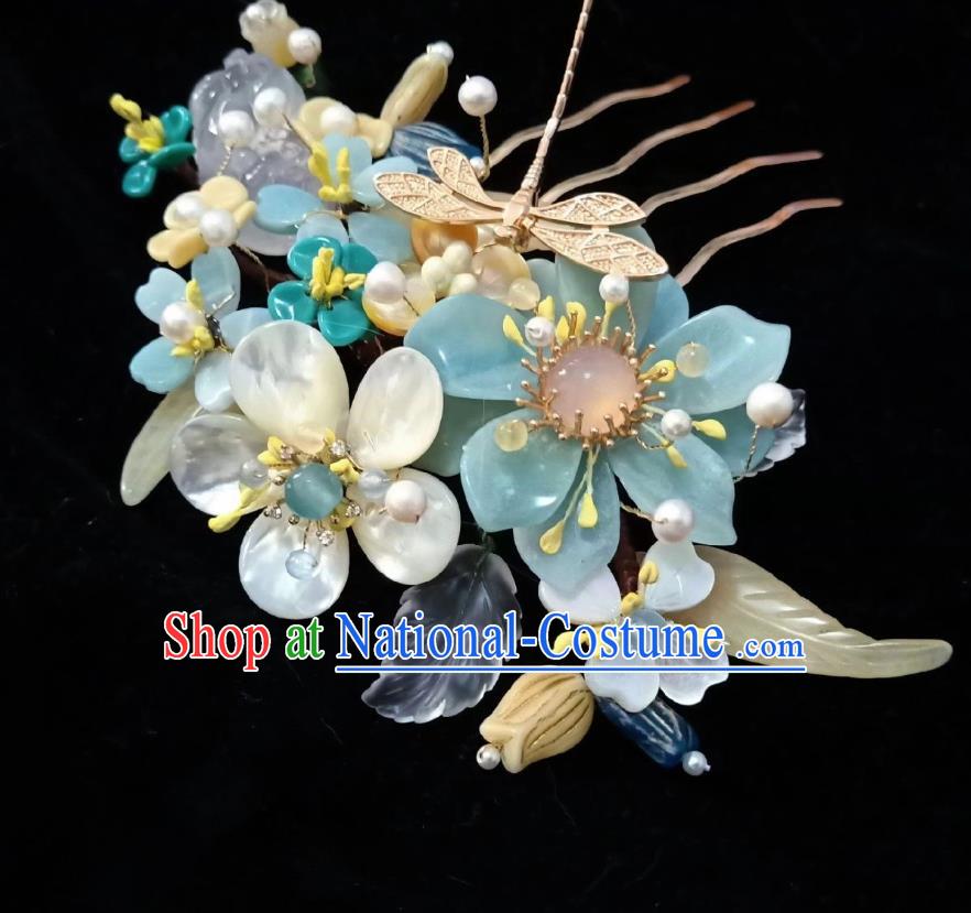 Handmade Chinese Amazonite Flowers Hair Stick Hairpins Traditional Hanfu Hair Accessories Ancient Court Dragonfly Hair Claw for Women