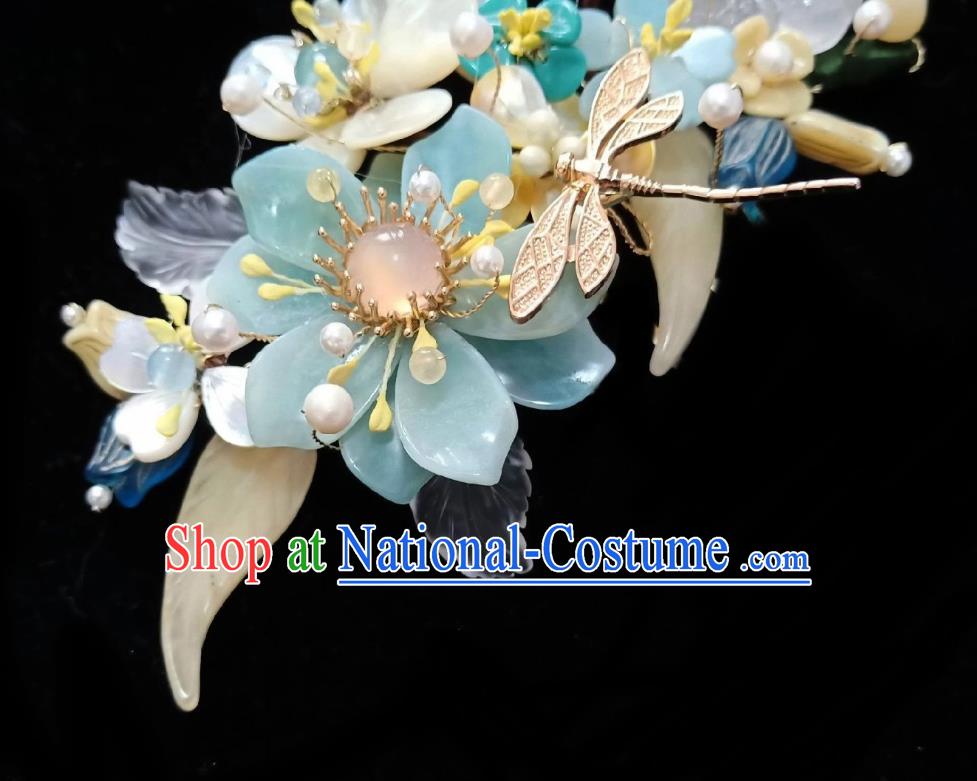 Handmade Chinese Amazonite Flowers Hair Stick Hairpins Traditional Hanfu Hair Accessories Ancient Court Dragonfly Hair Claw for Women