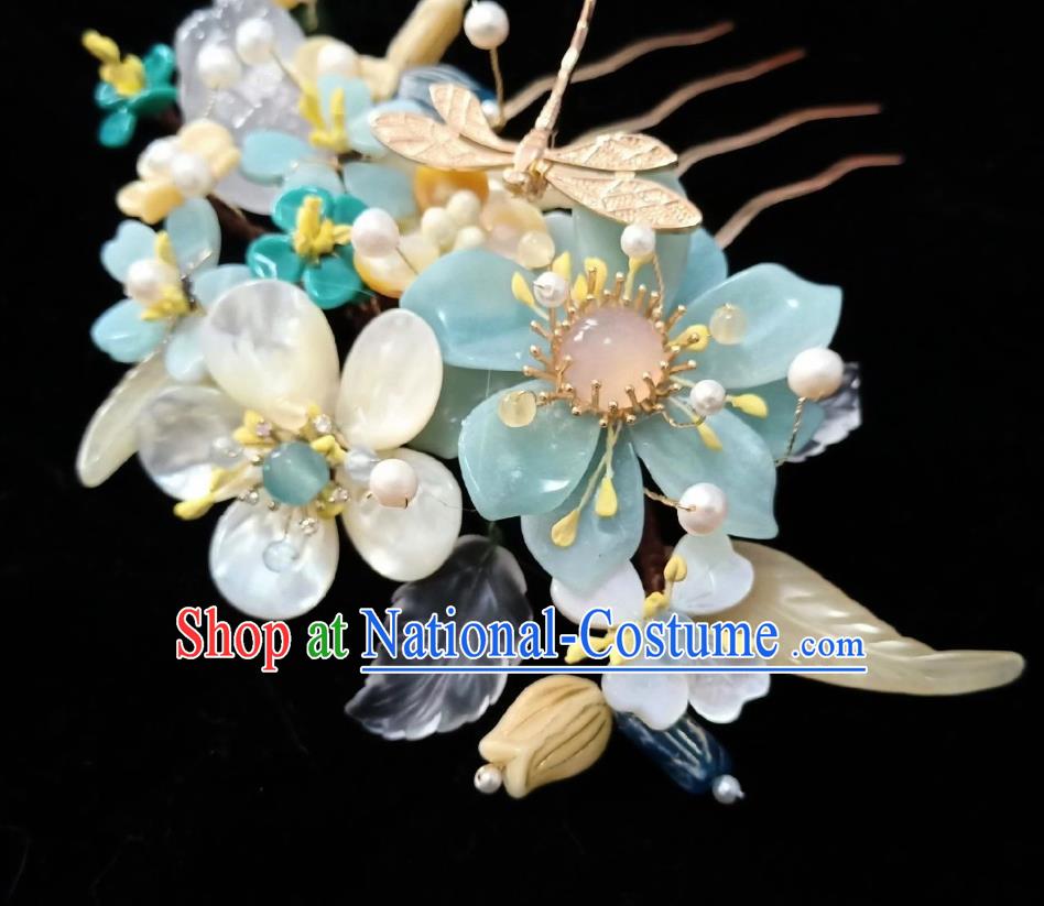 Handmade Chinese Amazonite Flowers Hair Stick Hairpins Traditional Hanfu Hair Accessories Ancient Court Dragonfly Hair Claw for Women