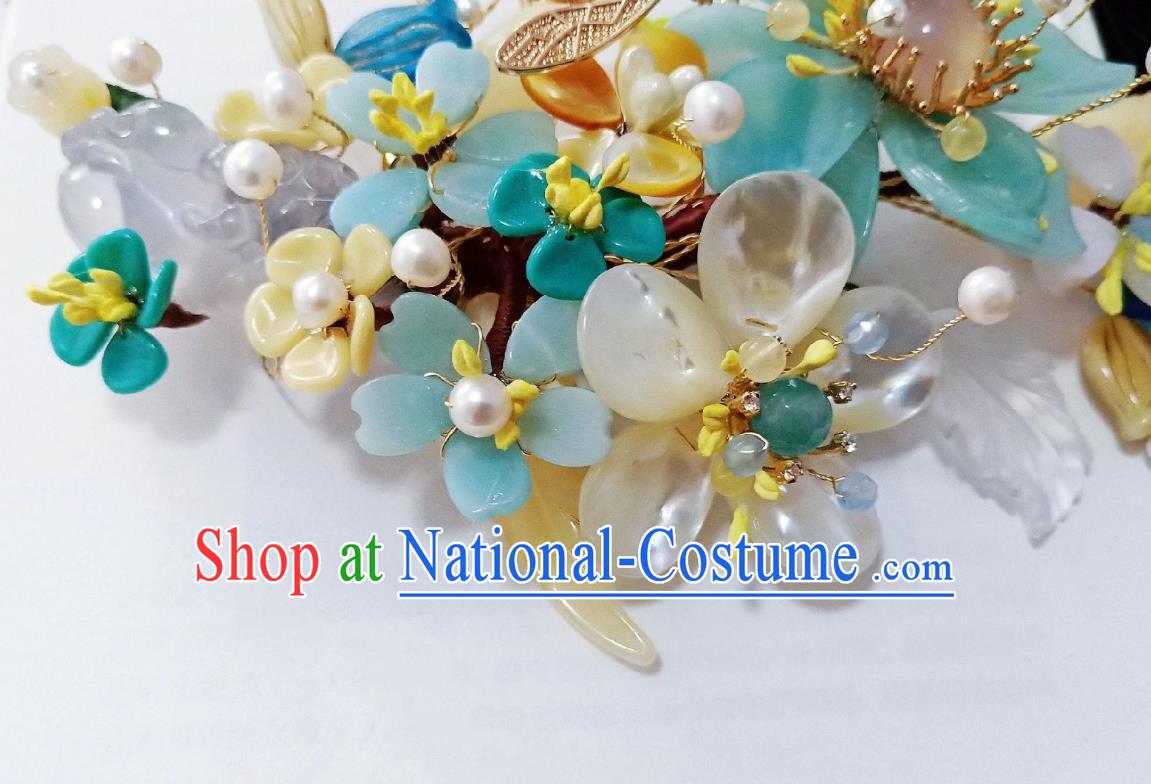 Handmade Chinese Amazonite Flowers Hair Stick Hairpins Traditional Hanfu Hair Accessories Ancient Court Dragonfly Hair Claw for Women