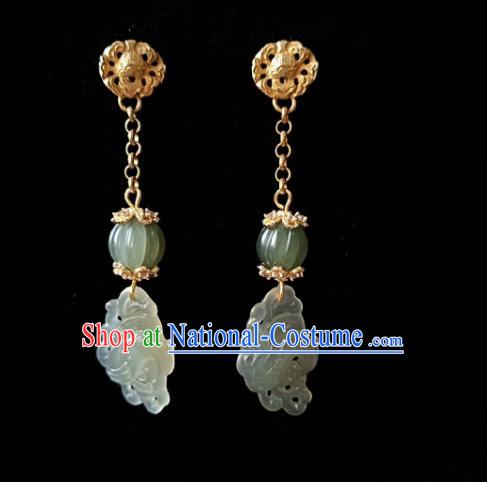 Chinese Handmade Court Jade Earrings Traditional Hanfu Ear Jewelry Accessories Classical Tassel Eardrop for Women