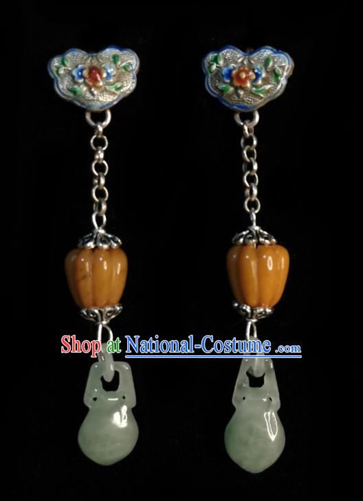 Chinese Handmade Court Jade Vase Earrings Traditional Hanfu Ear Jewelry Accessories Classical Cloisonne Eardrop for Women