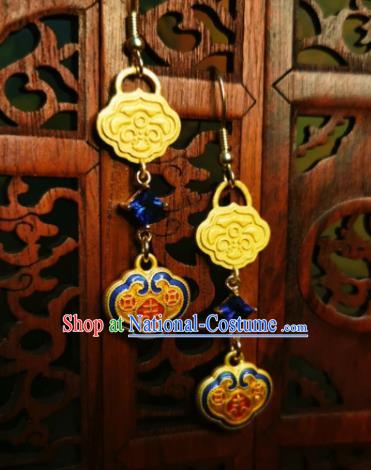 Chinese Handmade Qing Dynasty Longevity Lock Earrings Traditional Hanfu Ear Jewelry Accessories Classical Court Eardrop for Women