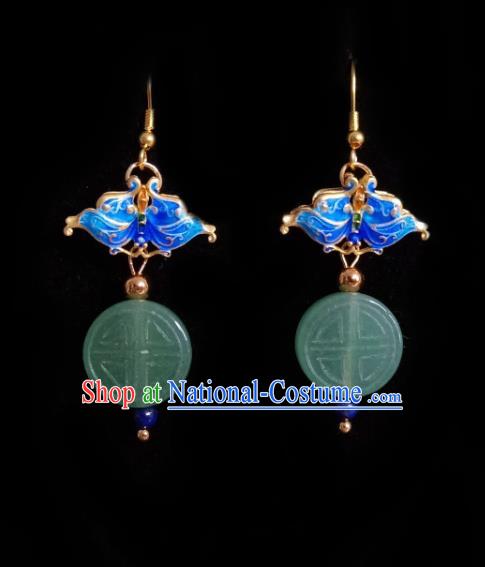 Chinese Handmade Court Green Jade Earrings Traditional Hanfu Ear Jewelry Accessories Classical Cloisonne Butterfly Eardrop for Women