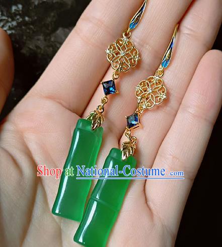 Chinese Handmade Court Jade Bamboo Earrings Traditional Hanfu Ear Jewelry Accessories Classical Eardrop for Women