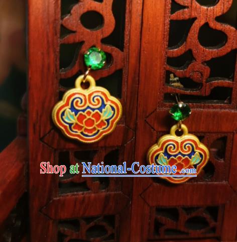 Chinese Handmade Qing Dynasty Cloisonne Lotus Earrings Traditional Hanfu Ear Jewelry Accessories Classical Court Eardrop for Women