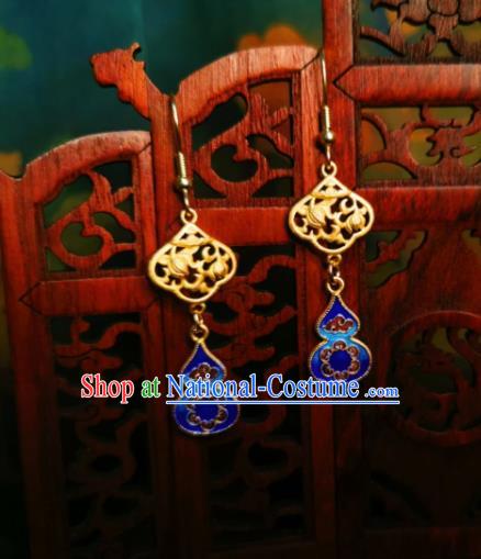 Chinese Handmade Qing Dynasty Cloisonne Cucurbit Earrings Traditional Hanfu Ear Jewelry Accessories Classical Court Eardrop for Women