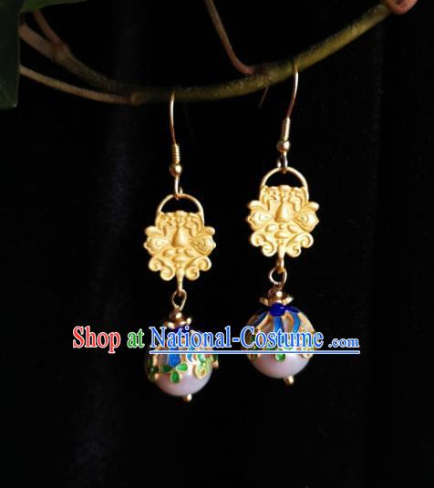 Chinese Handmade Qing Dynasty Pearl Earrings Traditional Hanfu Ear Jewelry Accessories Classical Court Cloisonne Eardrop for Women