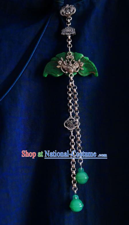 Chinese Classical Silver Bat Brooch Traditional Hanfu Cheongsam Accessories Handmade Jade Tassel Breastpin Pendant for Women