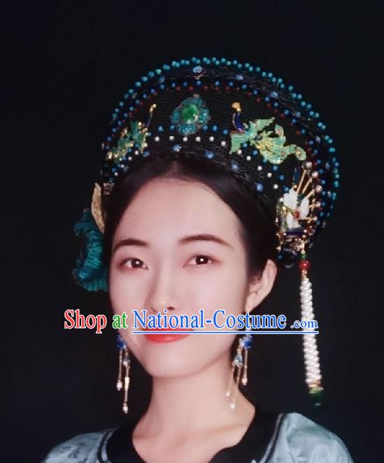 Handmade Chinese Qing Dynasty Queen Hat Hairpins Traditional Hanfu Hair Accessories Ancient Imperial Consort Head Wear for Women