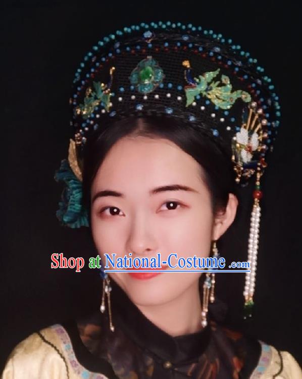 Handmade Chinese Qing Dynasty Queen Hat Hairpins Traditional Hanfu Hair Accessories Ancient Imperial Consort Head Wear for Women