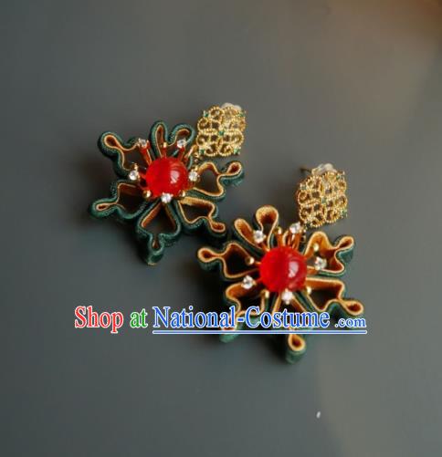 Chinese Handmade Red Glass Earrings Traditional Hanfu Ear Jewelry Accessories Classical Silk Eardrop for Women