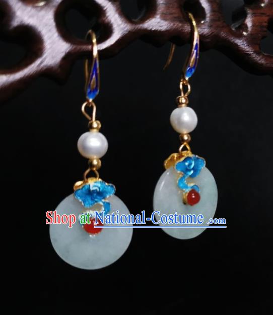 Chinese Handmade Cloisonne Cloud Earrings Traditional Hanfu Ear Jewelry Accessories Classical Jade Ring Eardrop for Women