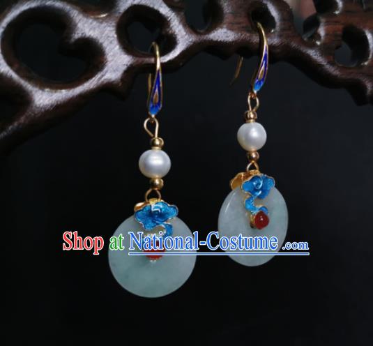 Chinese Handmade Cloisonne Cloud Earrings Traditional Hanfu Ear Jewelry Accessories Classical Jade Ring Eardrop for Women