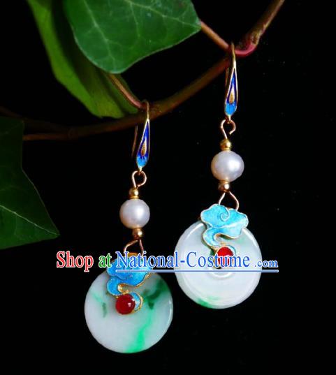 Chinese Handmade Cloisonne Cloud Earrings Traditional Hanfu Ear Jewelry Accessories Classical Jade Ring Eardrop for Women