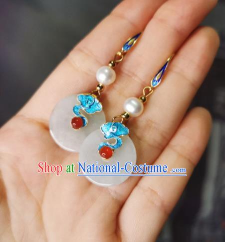 Chinese Handmade Cloisonne Cloud Earrings Traditional Hanfu Ear Jewelry Accessories Classical Jade Ring Eardrop for Women