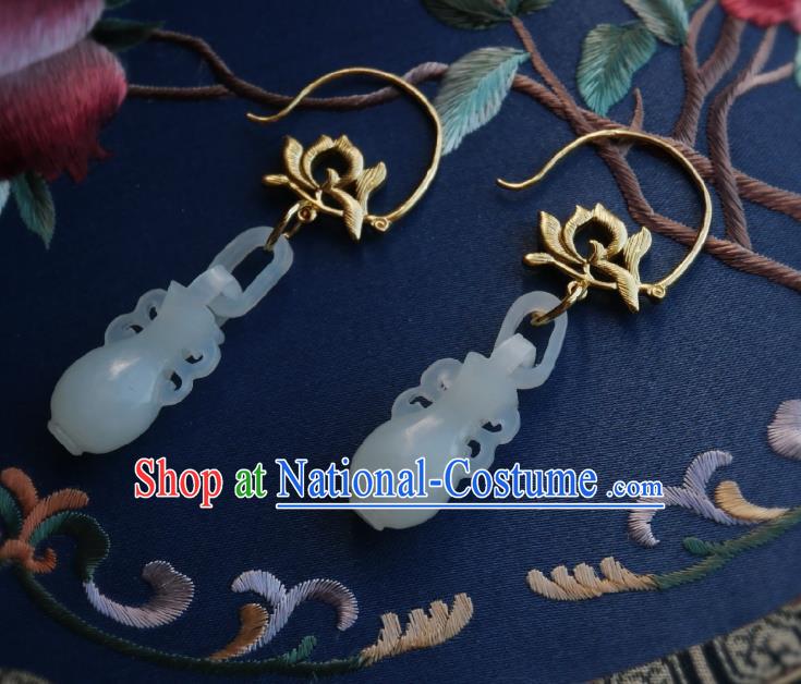 Chinese Handmade Golden Lotus Earrings Traditional Hanfu Ear Jewelry Accessories Classical Jade Vase Eardrop for Women