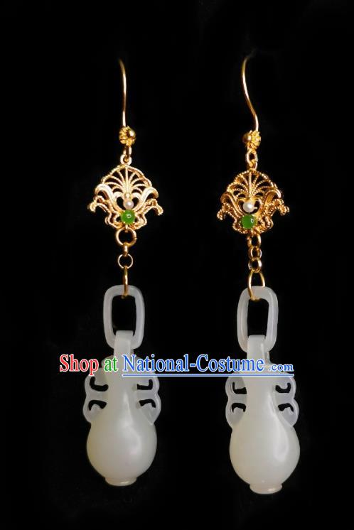 Chinese Handmade White Jade Vase Earrings Traditional Hanfu Ear Jewelry Accessories Classical Eardrop for Women