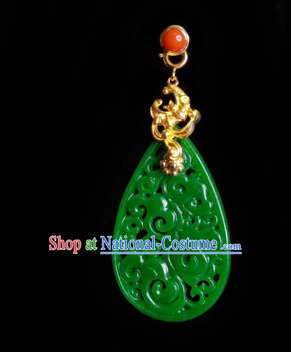 Chinese Handmade Earrings Traditional Hanfu Ear Jewelry Accessories Classical Green Jade Carving Eardrop for Women