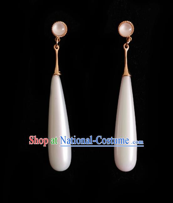 Chinese Handmade Pearl Earrings Traditional Hanfu Ear Jewelry Accessories Classical Chalcedony Eardrop for Women