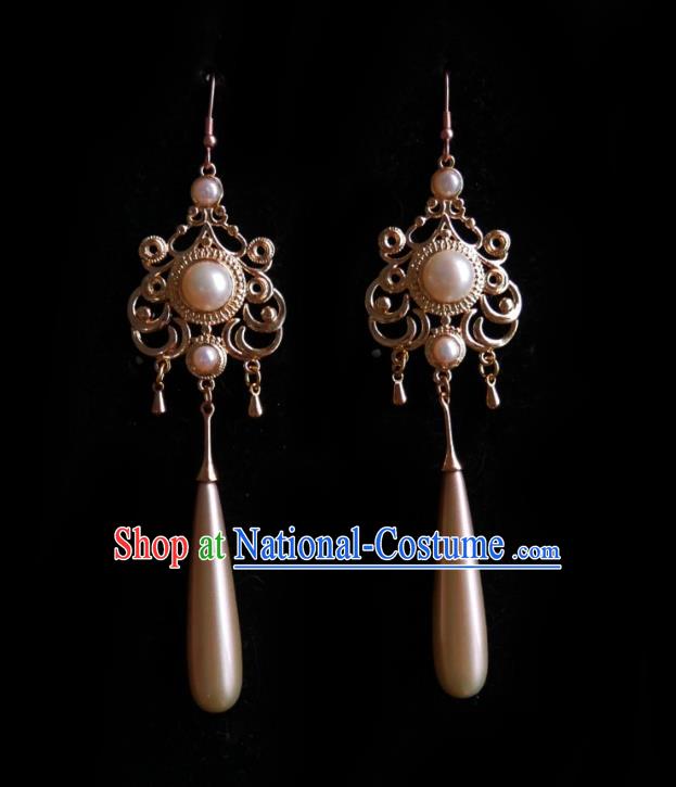 Chinese Handmade Court Earrings Traditional Hanfu Ear Jewelry Accessories Classical Pearls Eardrop for Women