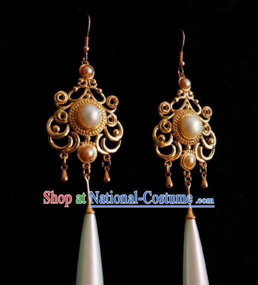 Chinese Handmade Court Earrings Traditional Hanfu Ear Jewelry Accessories Classical Pearls Eardrop for Women