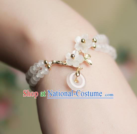 Handmade Chinese Traditional White Chalcedony Bracelet Jewelry Accessories Decoration National Beads Bangle for Women