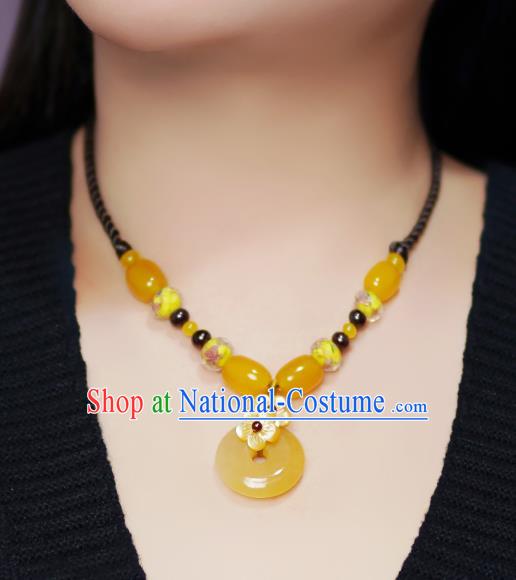 Chinese Handmade National Yellow Chalcedony Necklet Decoration Traditional Peace Buckle Necklace Accessories for Women