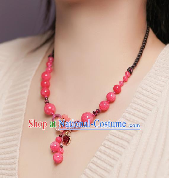 Chinese Handmade National Pink Beads Necklet Decoration Traditional Shell Flower Necklace Accessories for Women