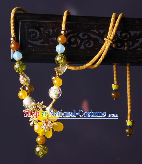 Chinese Handmade National Yellow Flower Necklet Decoration Traditional Necklace Accessories Sweater Chain for Women