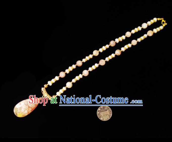 Chinese Handmade Yellow Stone Necklace Traditional Hanfu Jewelry Accessories Pearls Necklet for Women