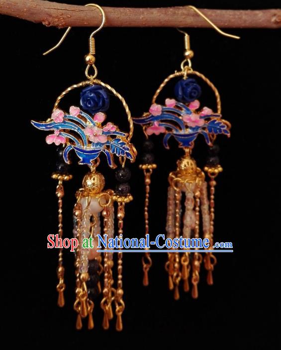 Chinese Handmade Palace Cloisonne Earrings Traditional Hanfu Ear Jewelry Accessories Classical Qing Dynasty Basket Eardrop for Women