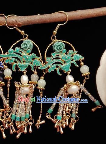 Chinese Handmade Earrings Traditional Hanfu Ear Jewelry Accessories Classical Qing Dynasty Green Basket Eardrop for Women