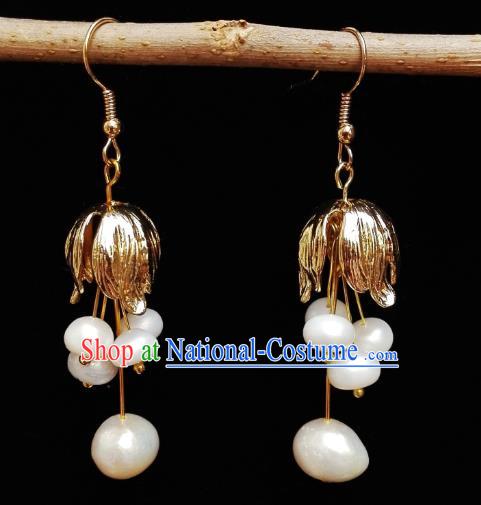 Chinese Handmade Convallaria Earrings Traditional Hanfu Ear Jewelry Accessories Classical Qing Dynasty Pearls Eardrop for Women