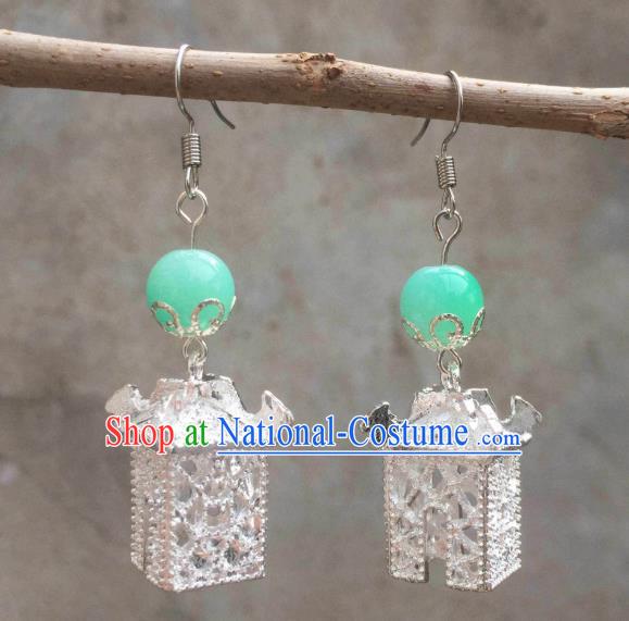 Chinese Handmade Argent Pavilion Earrings Traditional Hanfu Ear Jewelry Accessories Classical Eardrop for Women