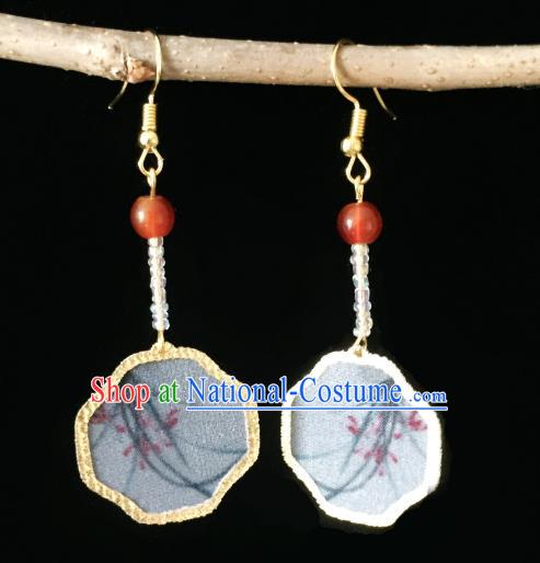 Chinese Handmade Printing Orchid Silk Earrings Traditional Hanfu Ear Jewelry Accessories Classical Qipao Eardrop for Women