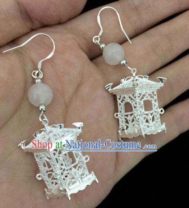 Chinese Handmade Argent Pavilion Earrings Traditional Hanfu Ear Jewelry Accessories Classical Qipao Eardrop for Women