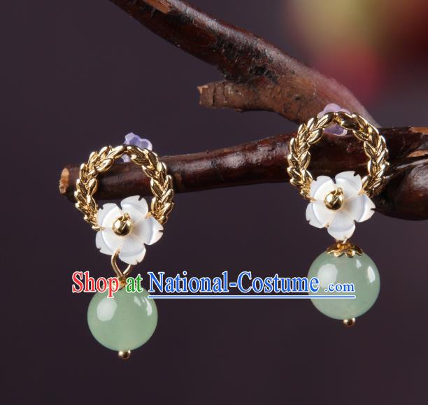 Traditional Chinese Green Bead Ear Accessories Handmade Eardrop National Cheongsam Earrings for Women