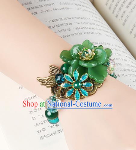 Handmade Chinese Traditional Green Peony Bracelet Jewelry Accessories Decoration National Beads Bangle for Women