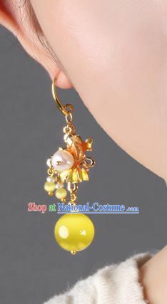 Traditional Chinese Yellow Opal Ear Accessories Handmade Eardrop National Cheongsam Fishtail Earrings for Women