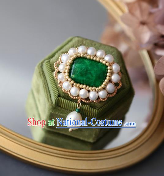 Top Grade Classical Green Stone Brooch Accessories Handmade Cheongsam Pearls Breastpin for Women