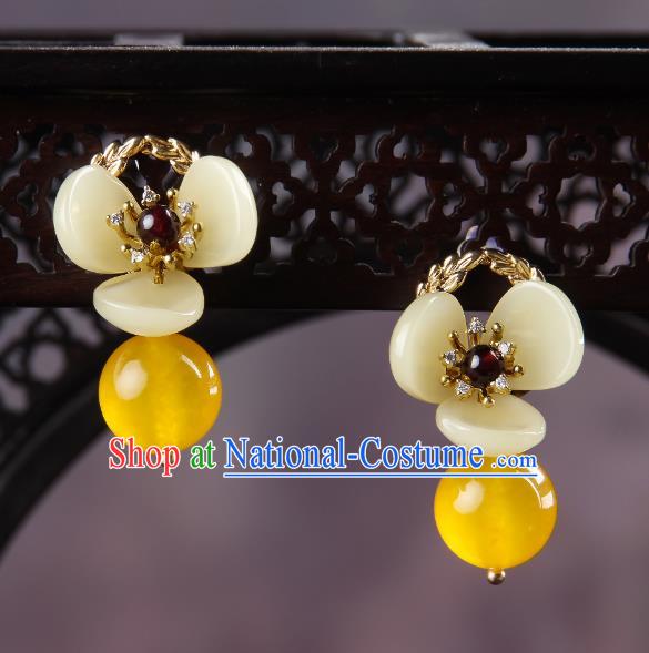 Traditional Chinese Yellow Bead Ear Accessories Handmade Eardrop National Cheongsam Flower Earrings for Women