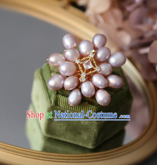 Top Grade Classical Pink Pearls Brooch Accessories Handmade Cheongsam Crystal Breastpin for Women