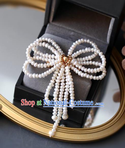 Top Grade Classical Pearls Butterfly Brooch Accessories Handmade Cheongsam Bowknot Breastpin for Women