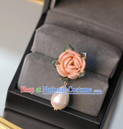 Top Grade Classical Pink Rose Brooch Accessories Handmade Pearl Breastpin for Women