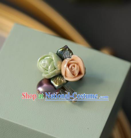 Top Grade Classical Green and Pink Rose Brooch Accessories Handmade Sweater Breastpin for Women